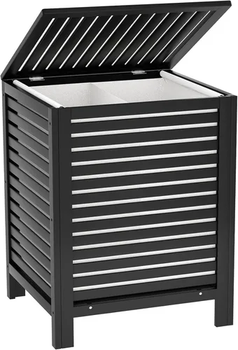 Homykic Cesta de bambú para la ropa sucia con tapa, clasificador de ropa grande de 120 litros con bolsa extraíble de 2 secciones, organizador Negro