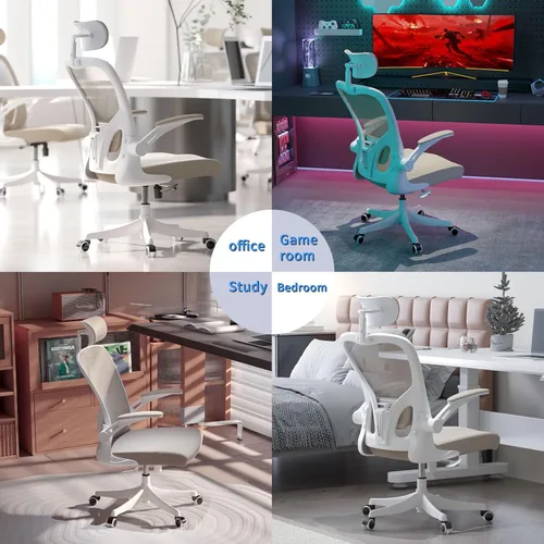 Miniatura 8 de Monhey Silla de oficina ergonómica con soporte lumbar, reposacabezas y brazos abatibles, altura ajustable, mecedora, giratoria, multiángulo de 90° a