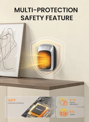 Miniatura 4 de GiveBest - Calentador de pared enchufable con control remoto, calentador de tomacorriente pequeño de 800 W con termostato ajustable, función