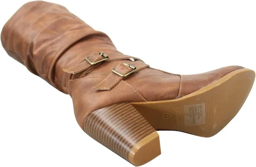 Miniatura 4 de Forever Link FZ-Safety-52 - Botas de tacón grueso con hebilla de cremallera completa para mujer