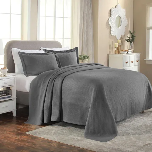 Miniatura 8 de Cubrecama doble Superior Diamond Solitaire de algodón de primera calidad Jacquard Matelassé con fundas de almohada a tono, color aguamarina, gris