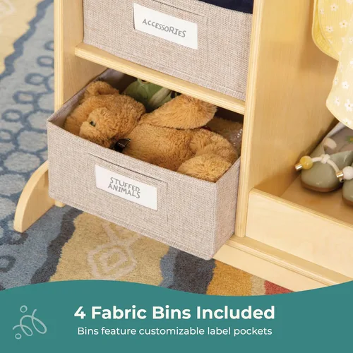 Miniatura 4 de Guidecraft EdQ - Almacenamiento de disfraces con cubos Natural: Perchero para niños con espejo, estante de almacenamiento de zapatos y cubículos