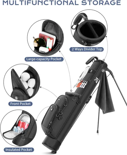 Miniatura 4 de Bolsa de golf ligera con bolsillo más fresco, pequeña bolsa de transporte de golf Sunday para 6 a 8 clubes, compacta y portátil para hombres