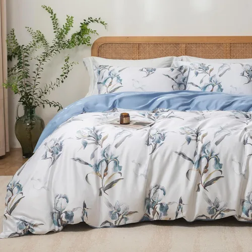 Miniatura 12 de MILDLY Juego de funda de edredón 100% algodón de fibra larga, funda de edredón impresa con patrón de mármol acuarela azul, juego de ropa de cama