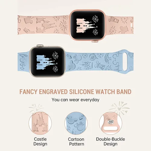 Miniatura 2 de Correa de silicona grabada con dibujos animados compatible con Apple Watch Band de 1.496 in, 1.575 in, 1.614 in, 1.654 in, 1.732 in, 1.772 in, 1.772