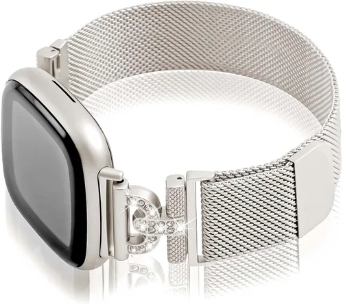 Miniatura 8 de Bandas magnéticas compatibles con Fitbit Sense 2/Fitbit Versa 4/Fitbit Sense/Fitbit Versa 3, correa de malla de acero inoxidable, pulsera ajustable