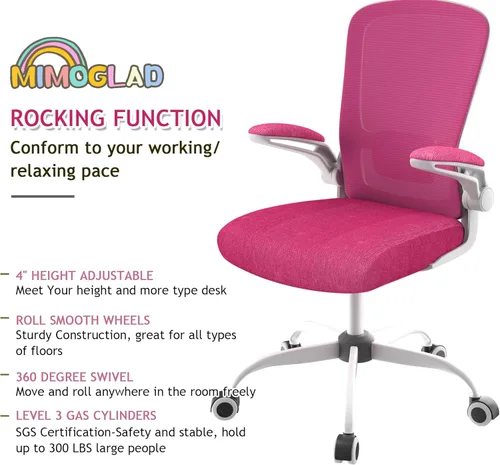 Miniatura 5 de Mimoglad Silla de oficina ergonómica de malla con respaldo alto, soporte lumbar ajustable, cojín de asiento grueso (moderno, rosa Barbie)