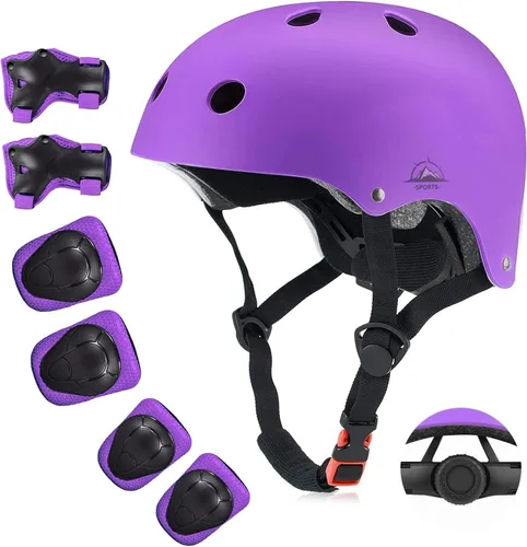 Miniatura 16 de Juego de casco de bicicleta para niños, certificado por la CPSC con rodilleras, coderas, muñequeras, casco ajustable para edades de 3-5-8-15 años
