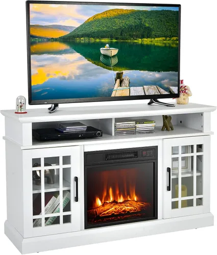Miniatura 10 de GOFLAME Soporte de TV con chimenea para TV de hasta 55 pulgadas, centro de entretenimiento de madera independiente con chimenea eléctrica de 18