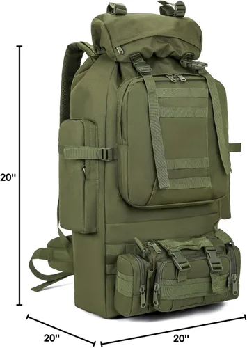 Miniatura 10 de Mochila de senderismo para acampar de 100L, mochila táctica militar Molle, mochila de senderismo ligera impermeable, Verde militar, Grande