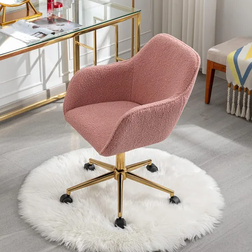 Miniatura 4 de Silla de oficina en casa, silla de escritorio peluda, silla de tocador tapizada y esponjosa, silla de trabajo moderna, silla giratoria ajustable