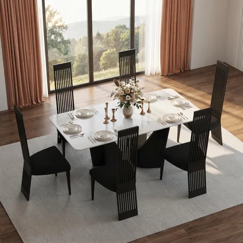 Miniatura 13 de Boucle - Juego de 8 sillas de comedor negras, modernas sillas de comedor tapizadas con respaldo alto con marco de acero inoxidable resistente