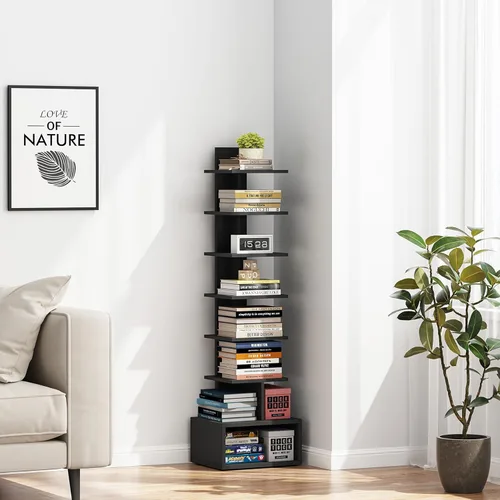 Miniatura 21 de TUTOTAK - Estantería estrecha, estantería de 8 niveles, estante de libros con espacio para la columna para espacios pequeños, estante de esquina