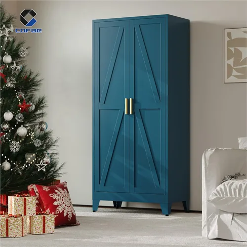 Miniatura 8 de COFaR Armario de metal de 71 pulgadas, armario de acero con barra ajustable para colgar y estantes, 2 puertas de almacenamiento para dormitorio