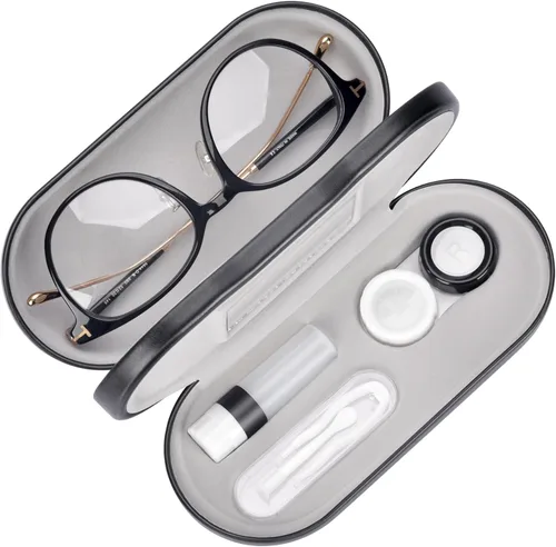 Miniatura 18 de Muf - Estuche portátil 2 en 1 para lentes y lentes de contacto, diseño de doble uso, a prueba de fugas, pinzas y botella con solución incluidas