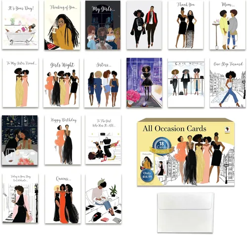 Miniatura 12 de Surtido de tarjetas de felicitación cristianas afroamericanas – Juego de 18 tarjetas inspiradoras con sobres – Cumpleaños, aliento, recuperarse