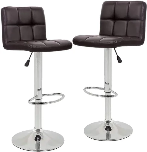 Juego de 2 taburetes de bar, modernos taburetes de bar cuadrados de piel sintética, taburetes de bar, sillas de bar, taburete giratorio moderno de