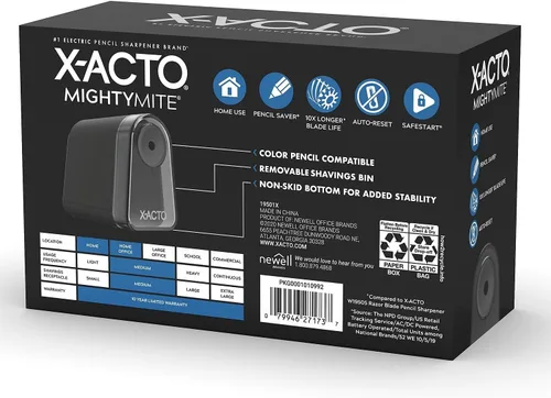 Miniatura 2 de X-ACTO Sacapuntas, Sacapuntas Eléctrico Mighty Mite, con Pencil Saver®, motor SafeStart®, color negro, 1 unidad, para el hogar, oficina, escuela