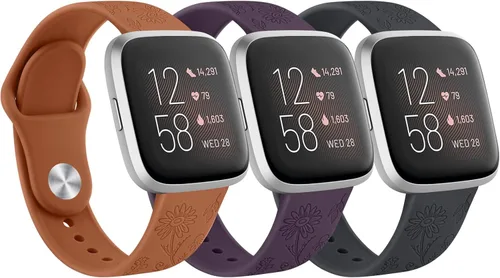 Miniatura 16 de PAQUETE DE 3 Bandas de Silicona Suave Compatibles con Fitbit Versa Bandas Deportivas Ajustables para Mujeres y Hombres Tallas Pequeña y Grande