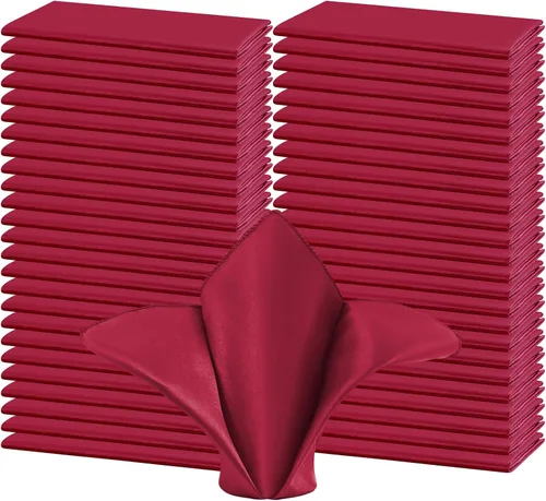 50 servilletas de tela de satén color burdeos, servilletas cuadradas de 20 x 20 pulgadas, servilletas de mesa de tela suave y lisa, servilletas
