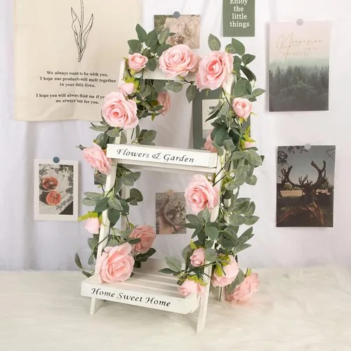 Miniatura 4 de TELDRASSIL 4 unidades (26 pies), guirnalda de flores artificiales de seda falsa, para decoración de fondo de boda, fiesta, arco, jardín, fondo (rosa)