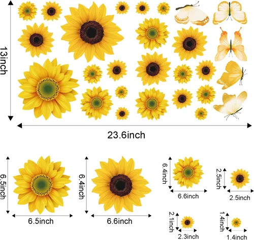 Miniatura 2 de AOWDIAO Adhesivos de pared de girasol para despegar y pegar, decoraciones de girasol para dormitorio, cocina, baño, sala de estar