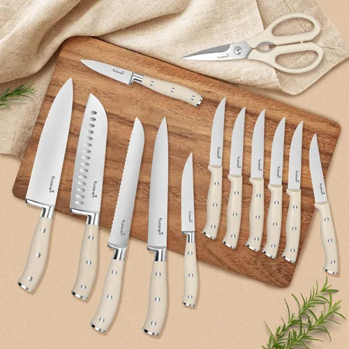Miniatura 6 de Juego de cuchillos de cocina Kuisine, hoja de acero inoxidable de alto carbono ultra afilada, mango ergonómico, juego de cuchillos afilados
