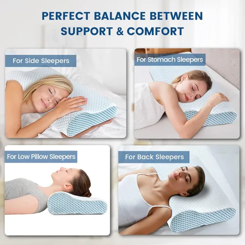 Miniatura 5 de Almohada de espuma viscoelástica para cama para dormir, almohada ortopédica cervical de contorno de cuello ergonómica para personas que duermen