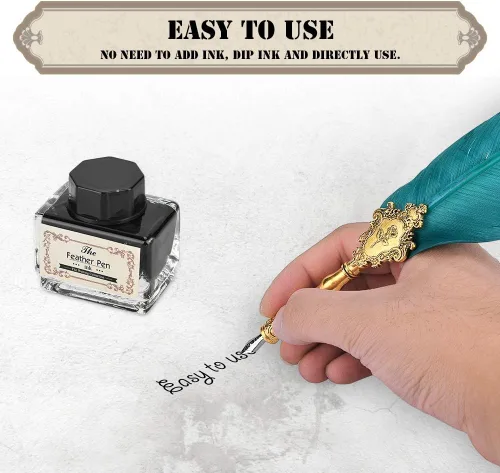 Miniatura 4 de AYNEFY Juego de bolígrafos de plumas, pluma de inmersión vintage, pluma de caligrafía con 5 puntas de repuesto, base de punta de pluma, botella
