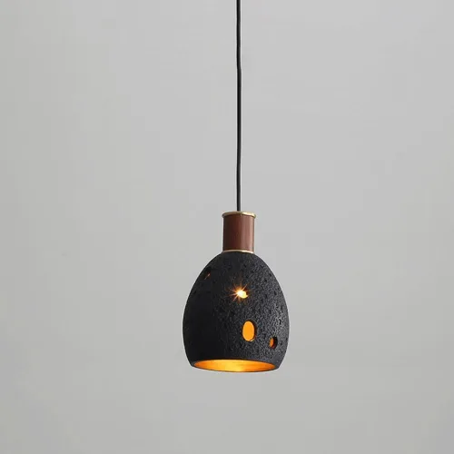 Moderna lámpara colgante de mesita de noche para dormitorio, lámpara colgante de piedra japonesa Wabi-Sabi con acabado de madera cilíndrica, lámpara