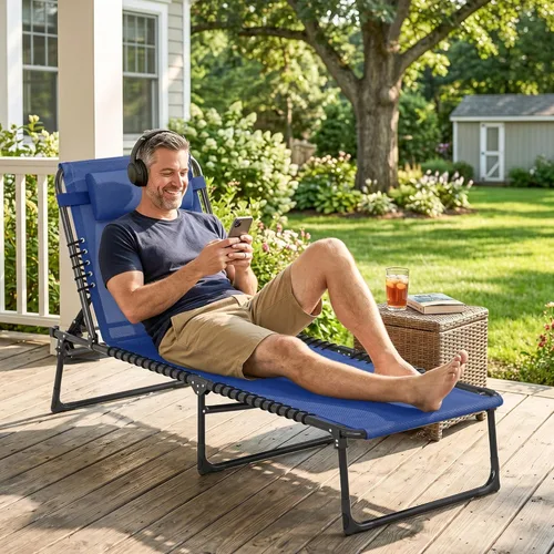 Miniatura 7 de Outsunny Silla Tumbona Plegable, Silla de Bronceado para Patio, Tumbona para Exteriores con Respaldo Reclinable de 4 Posiciones, Asiento de Malla