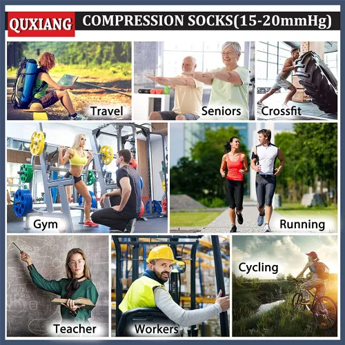 Miniatura 5 de QUXIANG Calcetines de compresión de cobre para mujer y hombre (8 pares) Lo mejor para correr atletismo ciclismo 15-20 mmHg, Cobre