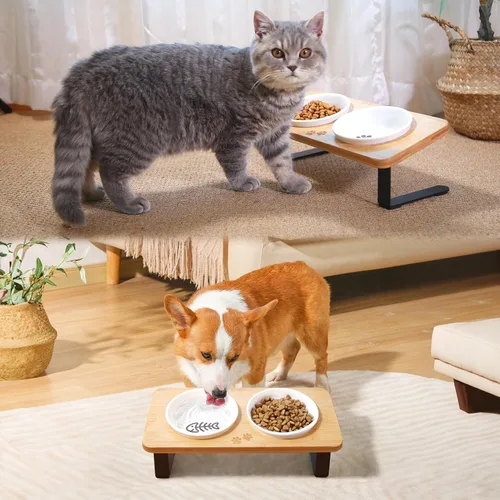 Miniatura 5 de COMESOON Cuenco de cerámica para gatos de 5 pulgadas con patrón de hueso de pescado, cuenco de comida para gatos para alimentos y agua, platos