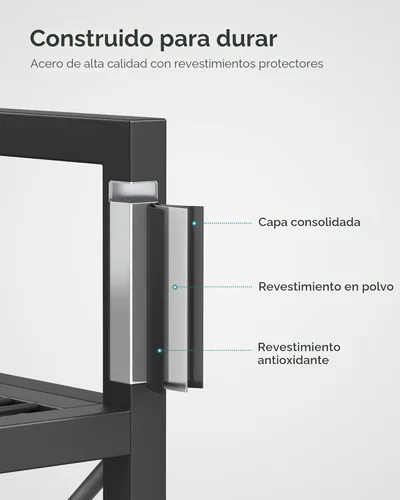 Miniatura 4 de SONGMICS Estante de almacenamiento de metal de 3 niveles con ruedas, estantería de malla con marcos laterales en X, 31.5 pulgadas de ancho