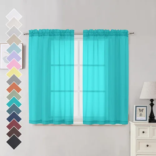 Miniatura 201 de OVZME - Cortinas traslúcidas blancas de 45 pulgadas de largo, 2 paneles, cortinas de gasa con bolsillo para barra para ventanas pequeñas, cada una