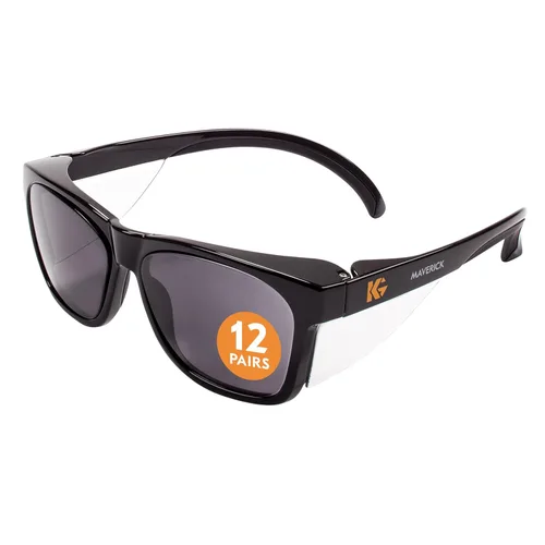 KleenGuard™ V30 Maverick™ - Gafas de seguridad (49311), con revestimiento antivaho KleenVision™, lentes ahumadas, montura negra, gafas de sol unisex