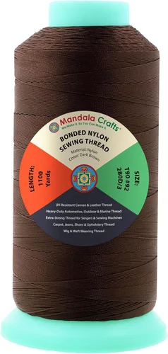 Miniatura 275 de Mandala Crafts - Hilo de nailon para coser cuero, tapicería, mezclilla y para trenzar el pelo; resistente, 1500 yardas, tamaño 69 T70 Marrón
