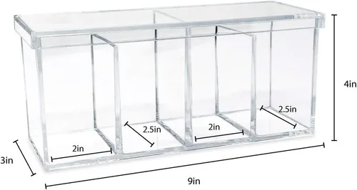 Miniatura 4 de Isaac Jacobs Organizador de acrílico transparente de 4 compartimentos con tapa (9 pulgadas de largo x 3 pulgadas de ancho x 4 pulgadas de alto)
