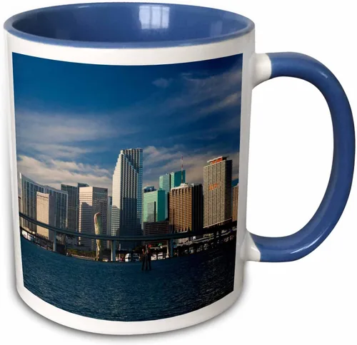 Miniatura 11 de 3dRose USA, Florida, Miami, city skyline from Watson Island, morning. 11oz Two-Tone Black Mug
