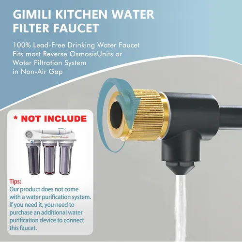 Miniatura 4 de GIMILI Grifo de agua potable negro y dorado 3 en 1 estilo comercial desplegable con filtro de una sola manija para sistema de filtración de agua