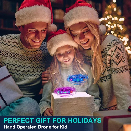 Miniatura 7 de Dron de juguete volador de operación manual para niños, mini dron con sensores de movimiento de manos libres de 360° y luces LED geniales, dron Rosa