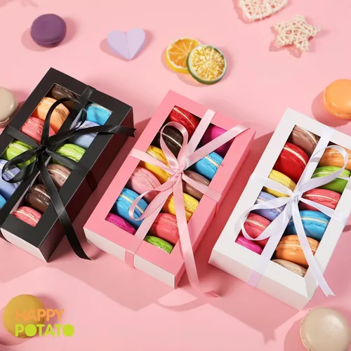 Miniatura 3 de HAPPY POTATO Paquete de 15 cajas de macarrones para 12, 7.2 x 4 x 1.9 pulgadas, caja de embalaje de macarrones con cinta, cajas de macarrones Blanco