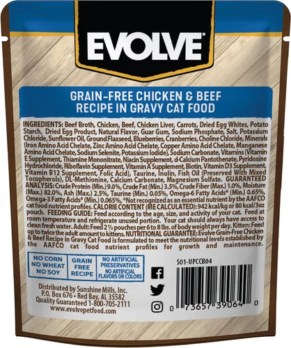 Miniatura 2 de Evolve Receta de pollo y carne de res sin granos en salsa húmeda para gatos 3 oz - 24 pk