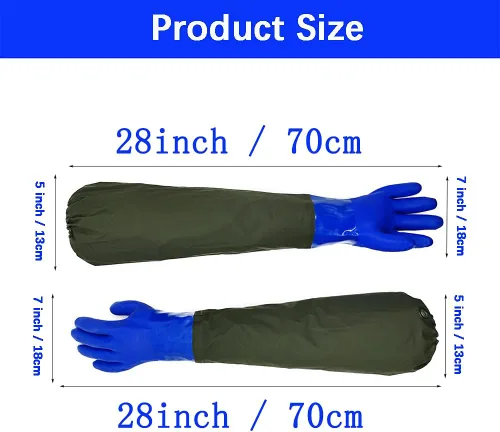 Miniatura 2 de Guantes largos de goma impermeables, guantes de estanque, 28 pulgadas de longitud de hombro aislados con revestimiento de PVC, resistentes a