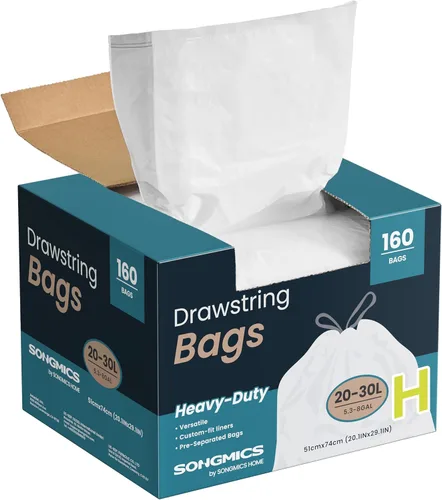 Miniatura 14 de SONGMICS Bolsas de basura con cordón para cocina, preseparadas, desgarro rápido, para botes de basura de 8 galones (30 L), código de revestimiento