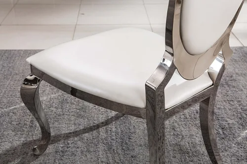 Miniatura 6 de Juego de 6 sillas de comedor modernas tapizadas de cuero con patas de acero inoxidable plateadas, sillas de cocina contemporáneas sin brazos