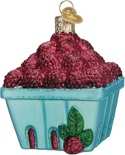 Old World Christmas Cartón de Frambuesas Adorno de Vidrio Soplado para Árbol de Navidad, Decoración Navideña Artesanal, Colección de Frutas