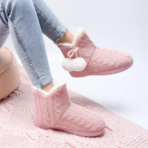 Miniatura 7 de DL Pantuflas de mujer cálidas para el hogar, esponjosas y lindas para el invierno, cómodas botas de espuma viscoelástica de punto trenzado, botas