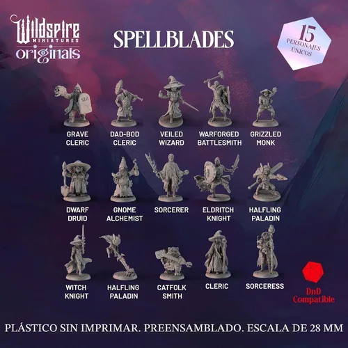 Miniatura 2 de Wildspire Spellblades - Personajes Jugador-Héroe y PNJ para Miniaturas DND Sin Pintar a Granel de 28mm-32mm Escala para Calabozos y Dragones Minis