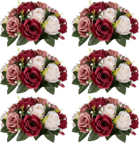 Miniatura 23 de NUPTIO Centros de mesa de flores blancas para mesas: 6 piezas de arreglo de bolas de flores artificiales para fiesta de boda, rosa floral falsa